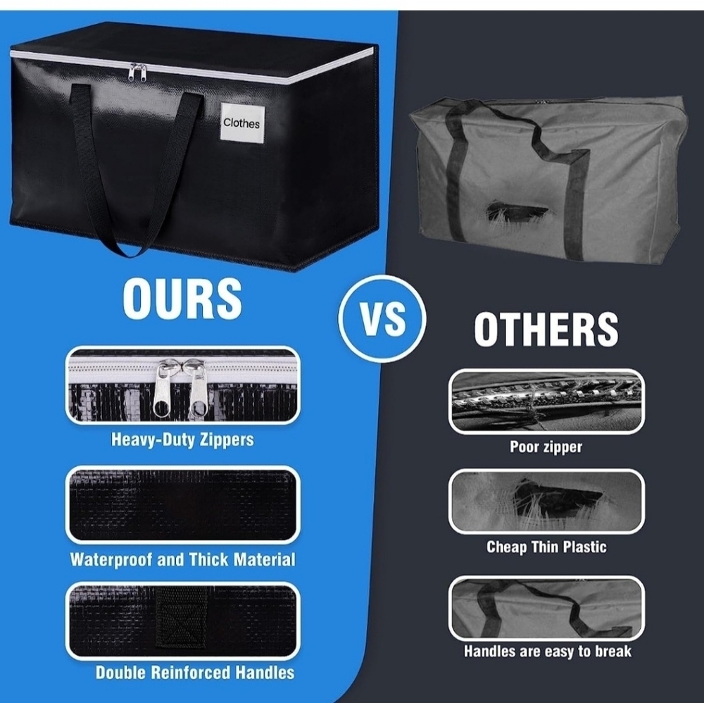 Collapsible Moving Bags- Heavy Duty, Waterproof w/Zippers & Handles 93L … - Picture 6 of 6